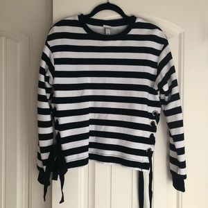 Side-Tie Striped Sweatshirt